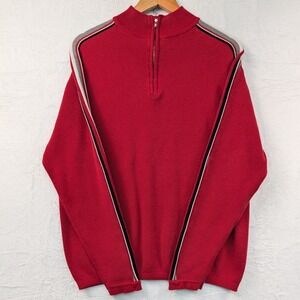 VTG Blue Ink Sweater Mens L Red Striped Racing Retro Quarter Zip Skater Boxy 90s